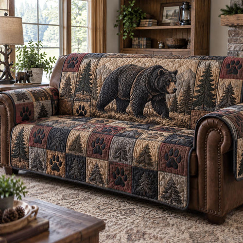Bear Forest Lodge Quilted Sofa Cover NCU0DV10122