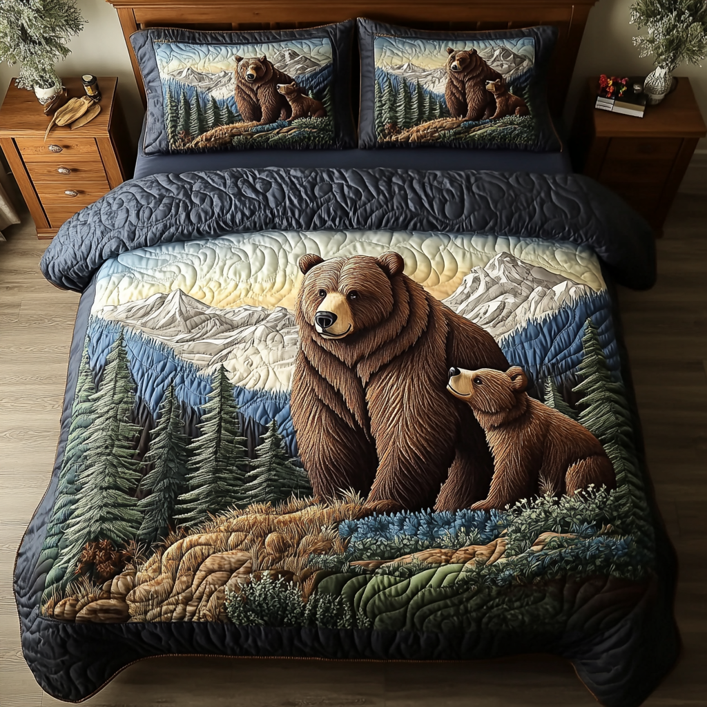 Bear Haven 3-Piece Quilted Bedding Set NCU0VH5303