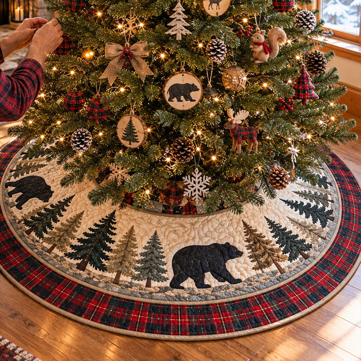 Bear Snowy Pines Christmas Quilted Tree Skirt NCU0PT12318