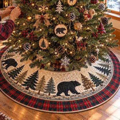 Bear Snowy Pines Christmas Quilted Tree Skirt NCU0PT12318
