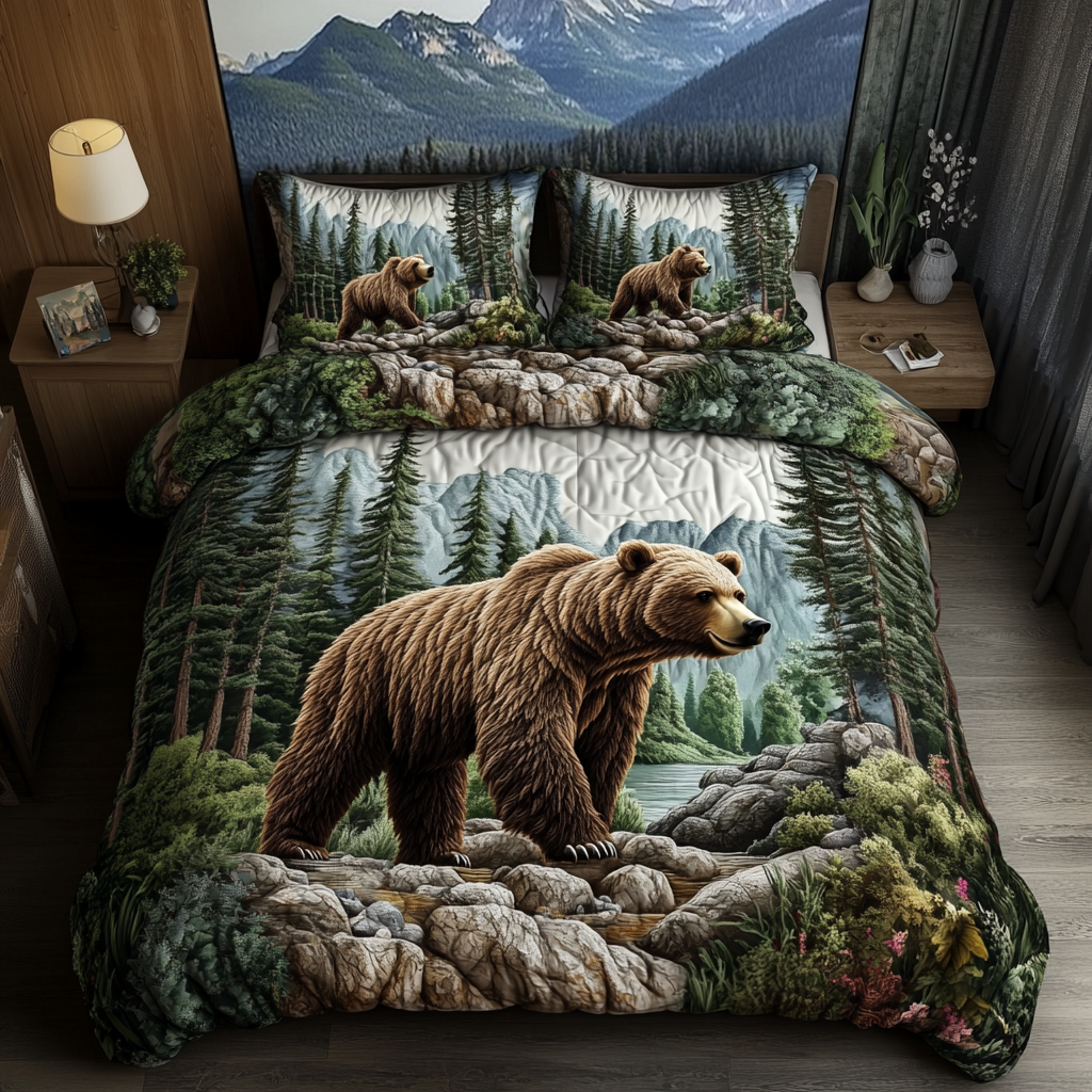Bear Tracks 3-Piece Quilted Bedding Set NCU0DK7221