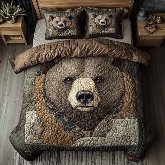 Bear Wilderness 3-Piece Quilted Bedding Set NCU0DK7593