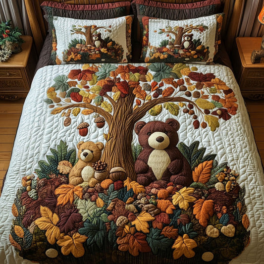Bear in Autumn Woods 3-Piece Quilted Bedding Set NCU0PT8106