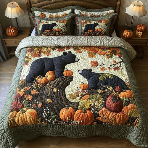 Bear on Fall Path 3-Piece Quilted Bedding Set NCU0PT8107