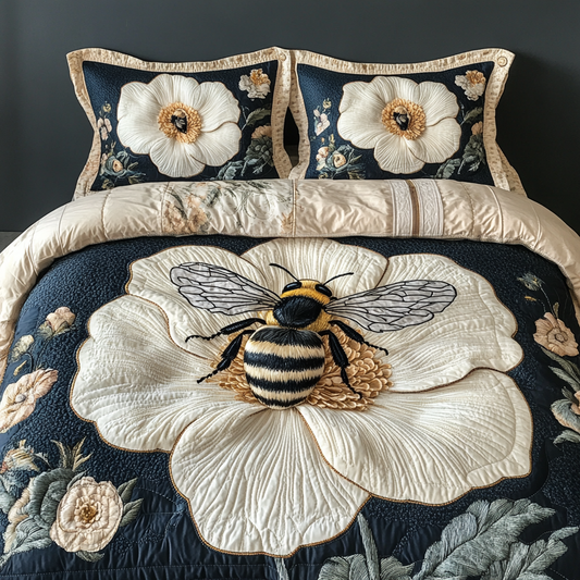 Bee Blossom 3-Piece Quilted Bedding Set NCU0DK8918