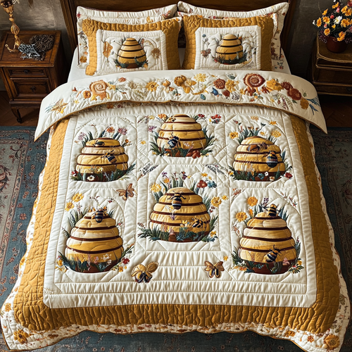 Bee Delight 3-Piece Quilted Bedding Set NCU0DK8920