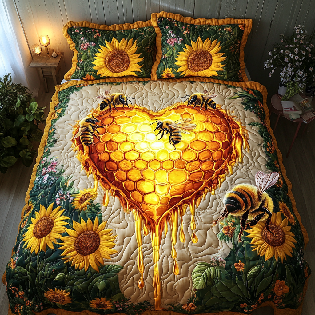 Bee Garden 3-Piece Quilted Bedding Set NCU0DK8258