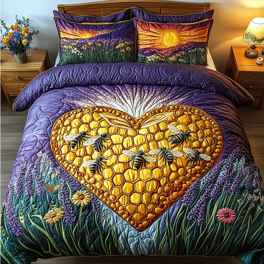 Bee Glow 3-Piece Quilted Bedding Set NCU0DK8261