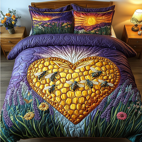 Bee Glow 3-Piece Quilted Bedding Set NCU0DK8261