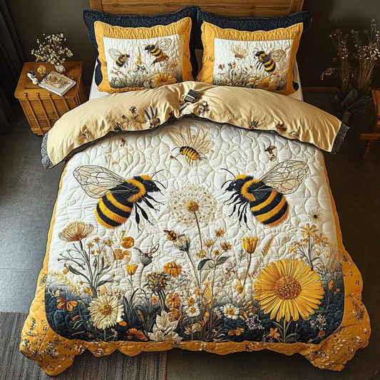 Bee Magic 3-Piece Quilted Bedding Set NCU0DK8917