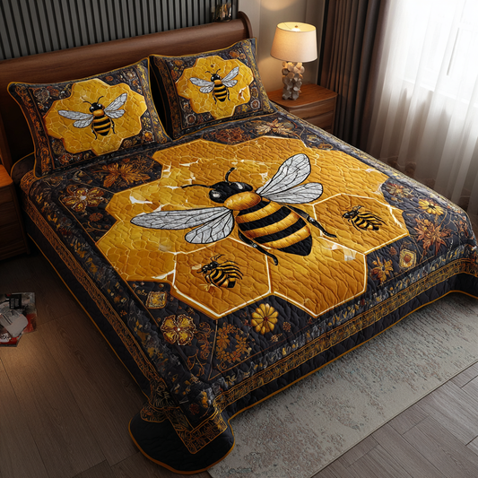 Bee Whisper 3-Piece Quilted Bedding Set NCU0DK8235