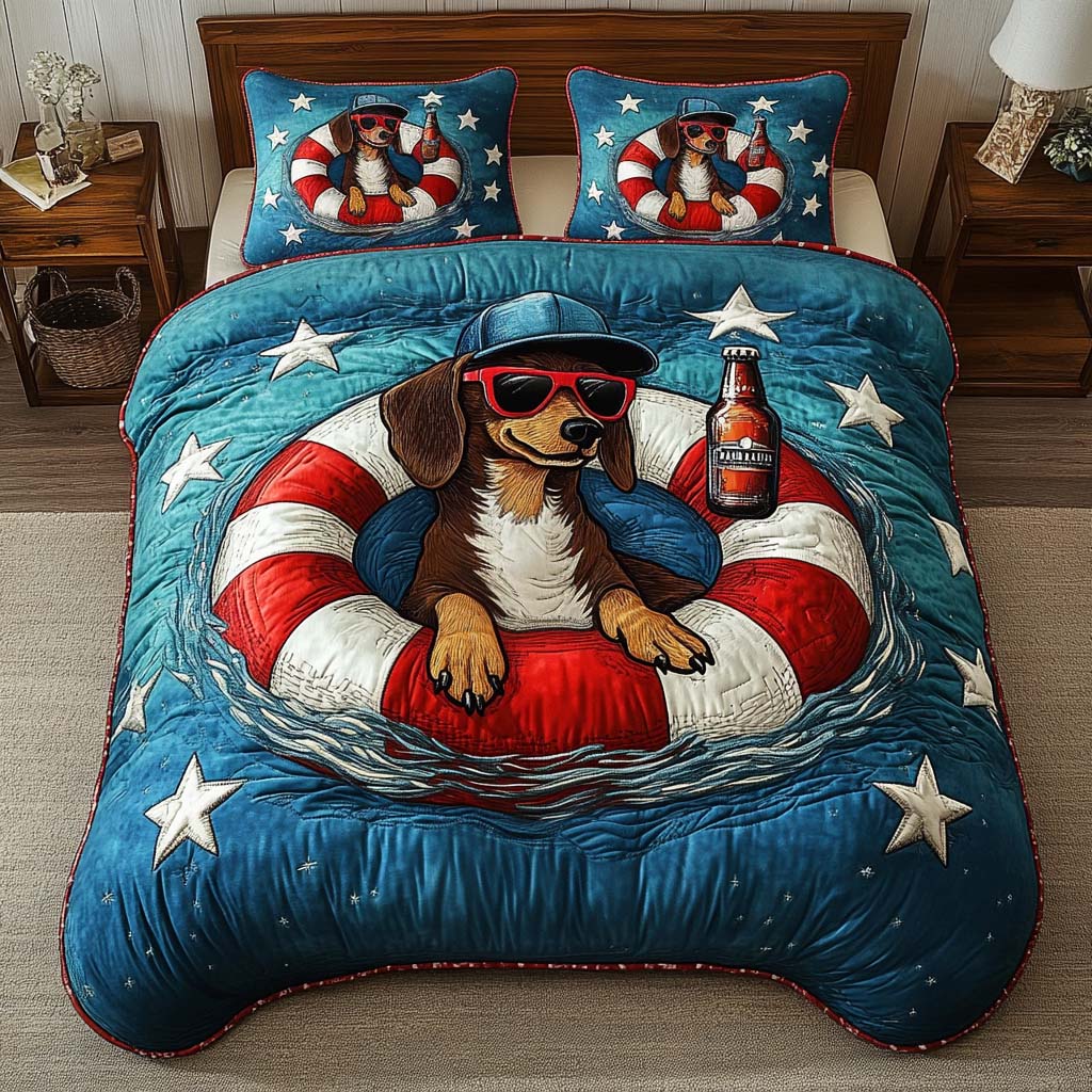 Beer Float Pup 3-Piece Quilted Bedding Set NCU0NT7716