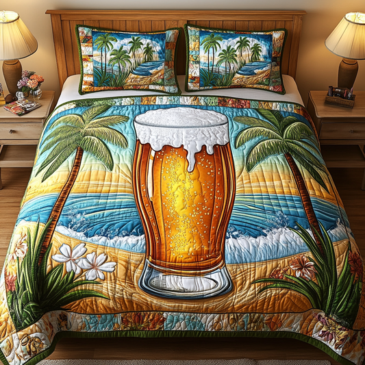 Beer Waves 3-Piece Quilted Bedding Set NCU0VL1972