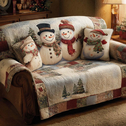 Beige Cozy Snowman Quilted Sofa Cover NCU0XD2089