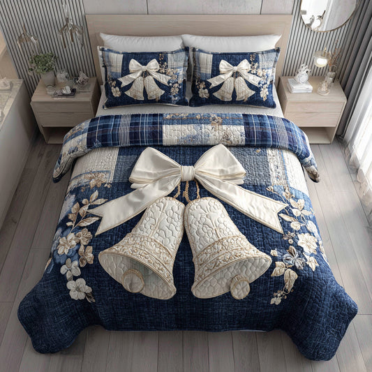 Bell Ribbon Blue 3-Piece Quilted Bedding Set NCU0HH854