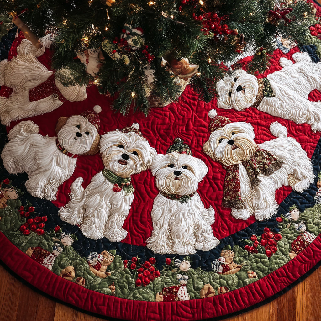 Berry Maltese Wreath Quilted Christmas Tree Skirt NCU0HH1012