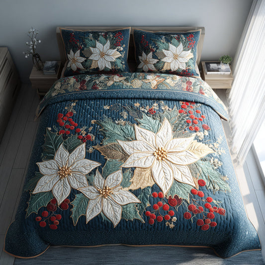 Berry Poinsettia 3-Piece Quilted Bedding Set NCU0HH336