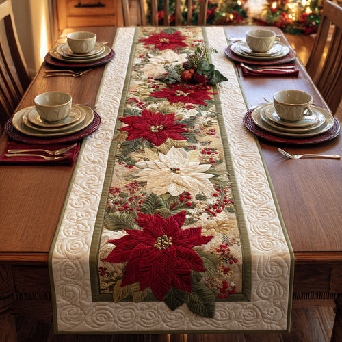 Berry Poinsettia Trail Quilted Table Runner NCU0HH775