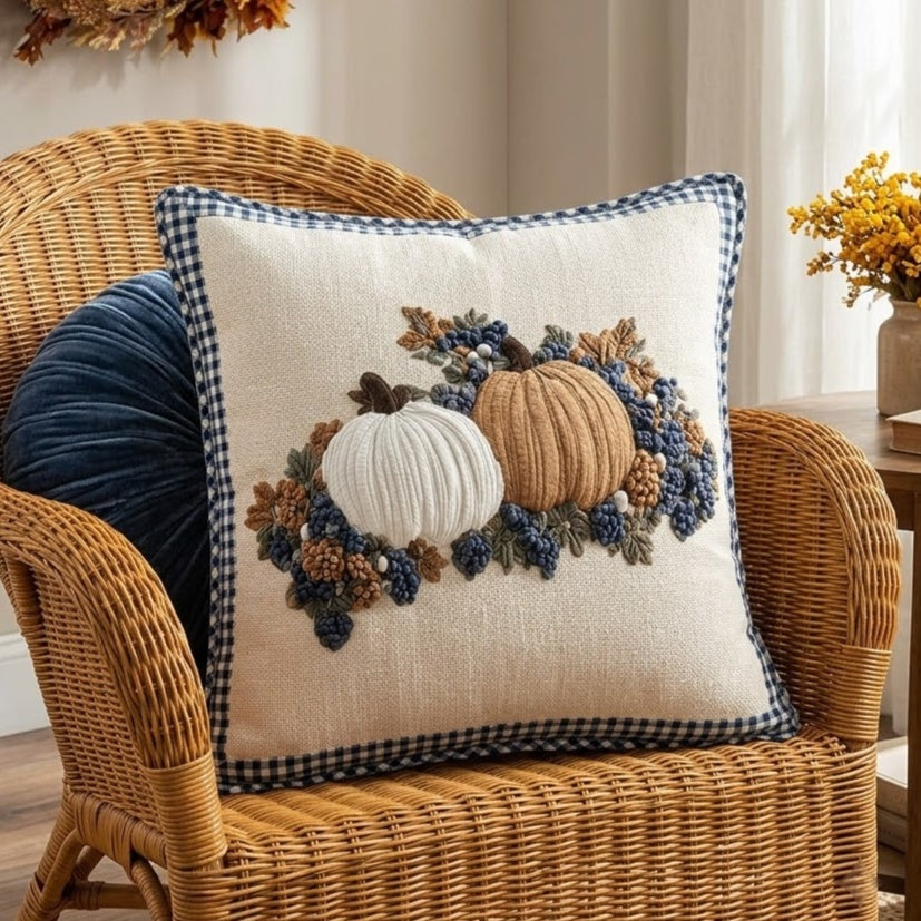 Gingham Pumpkins Quilted Pillow Case NCU0VL3711