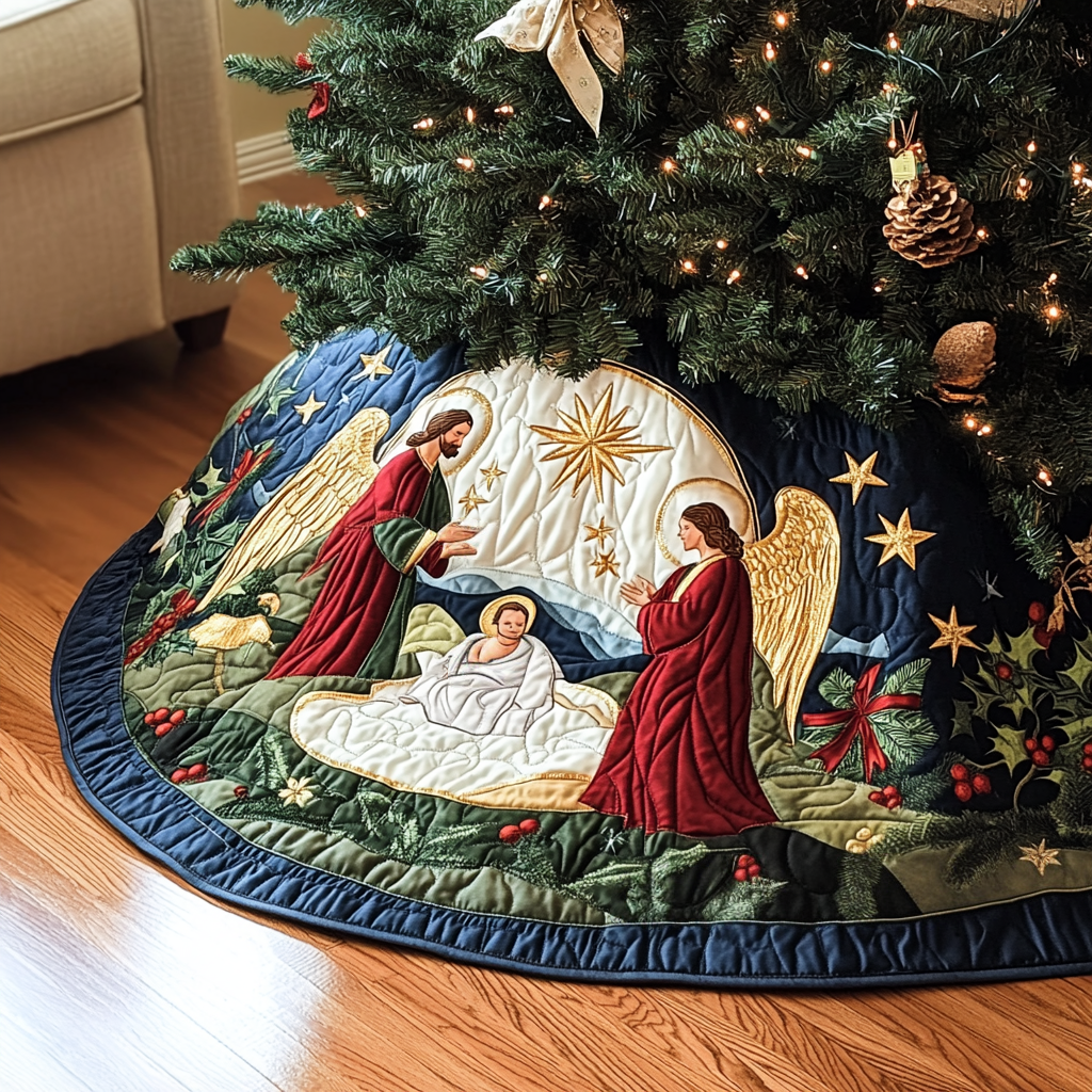 Bethlehem Blessing Christmas Quilted Tree Skirt NCU0VH304