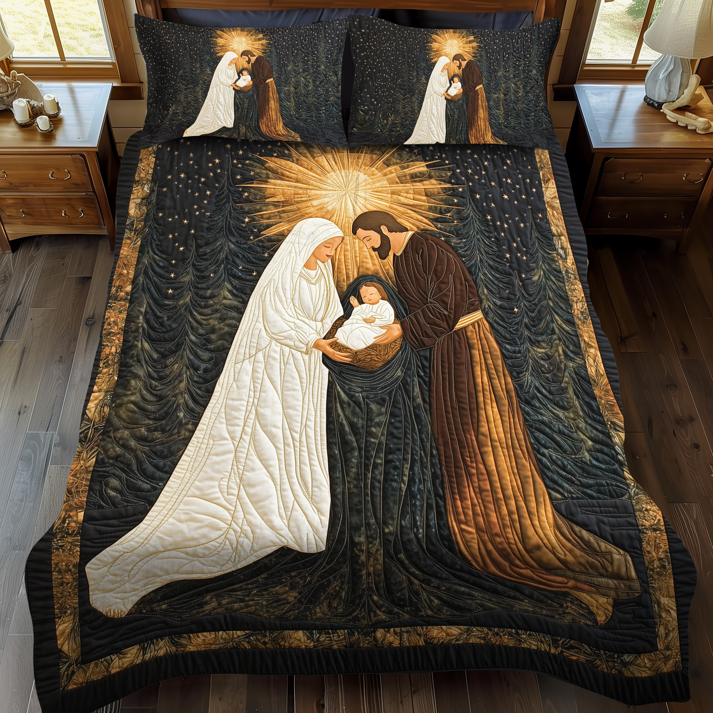 Bethlehem Divine Night 3-Piece Quilted Bedding Set NCU0DK1860