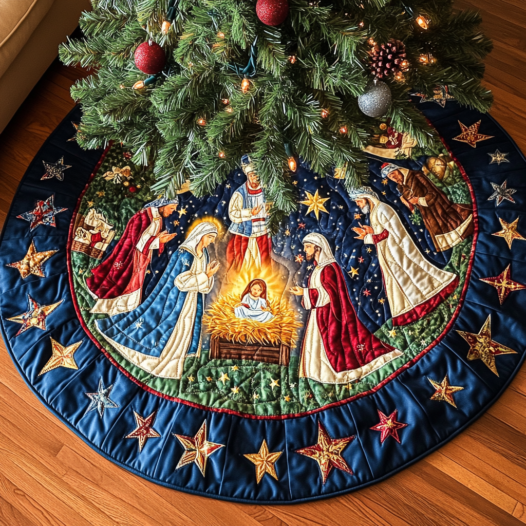 Nativity Christmas Quilted Tree Skirt NCU0VT315
