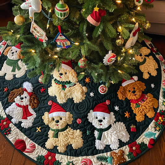Bichon Snowflake Magic Christmas Quilted Tree Skirt NCU0DV1373