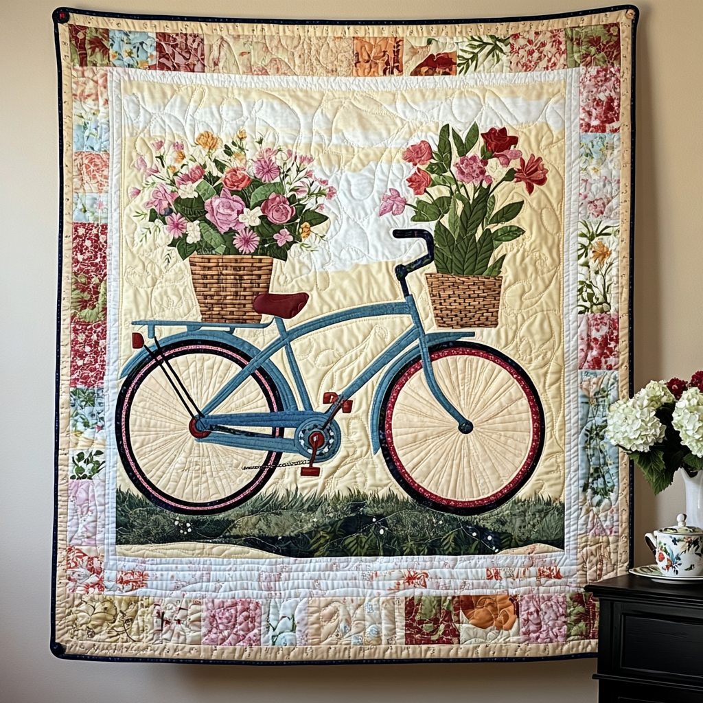 Bicycle Bloom Journey Art Quilt Hanging NCU0TL1021
