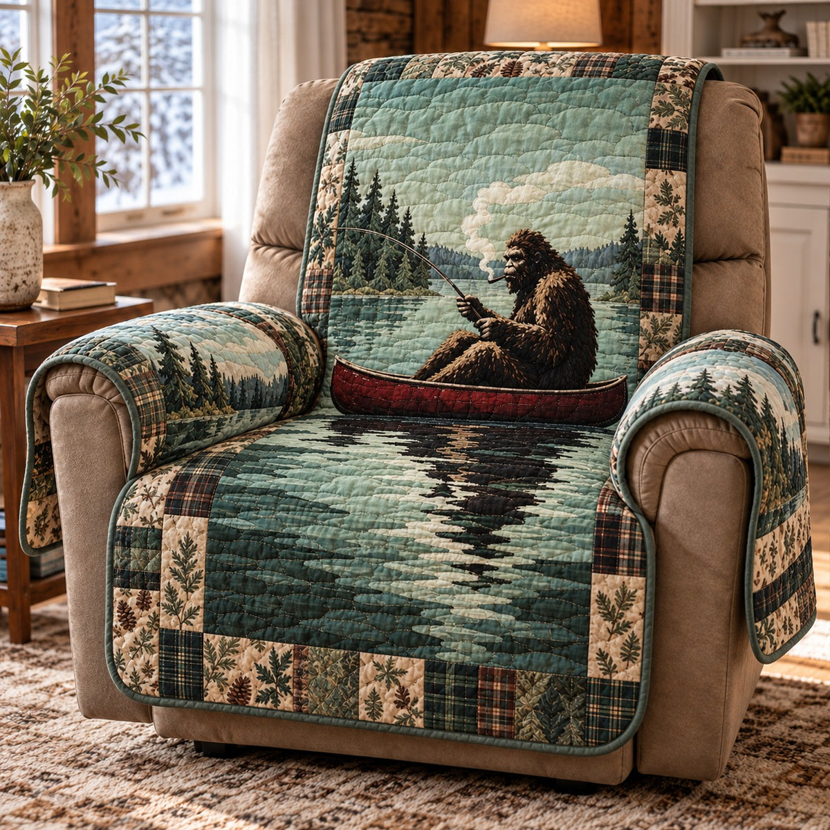 Bigfoot Lakeside Fishing Retreat Quilted Sofa Cover NCU0PT12255