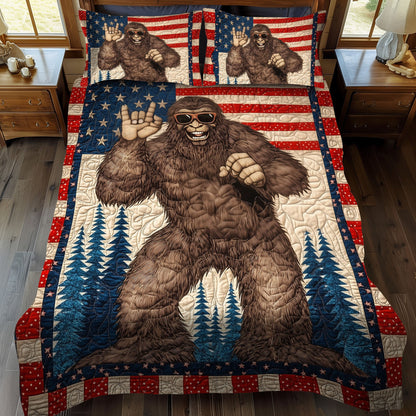 Bigfoot and the Flag 3-Piece Quilted Bedding Set NCU0PT7713