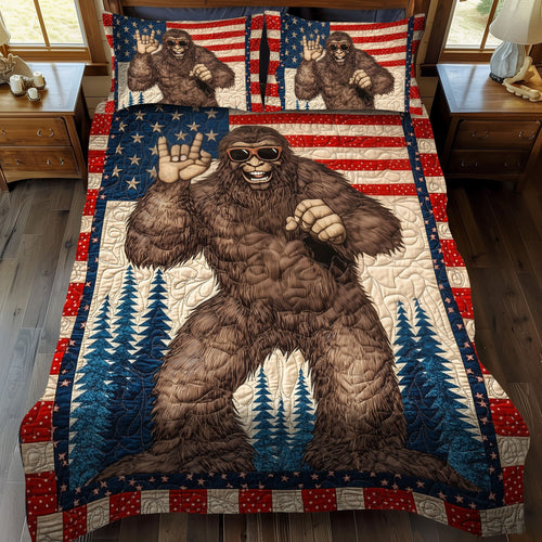Bigfoot and the Flag 3-Piece Quilted Bedding Set NCU0PT7713