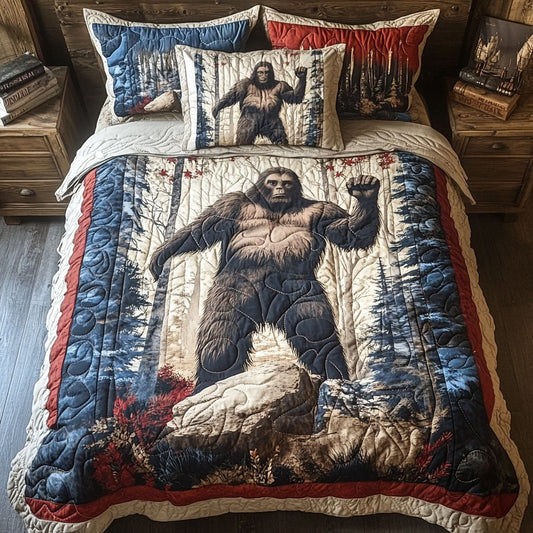 Bigfoot in Red White Blue Forest 3-Piece Quilted Bedding Set NCU0PT7715