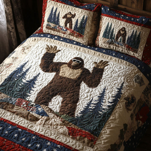 Bigfoot in the Land of the Free 3-Piece Quilted Bedding Set NCU0PT7716