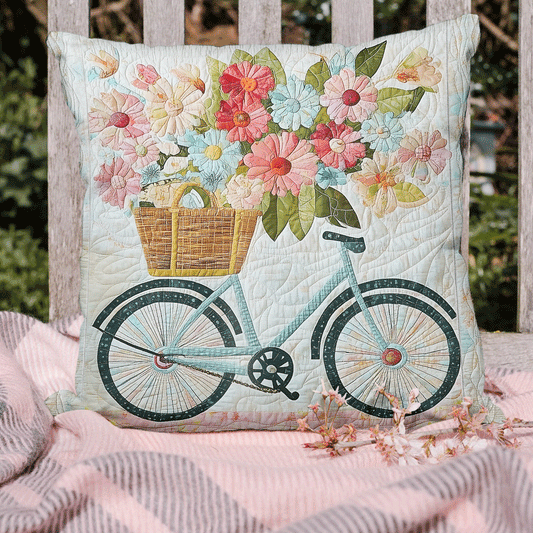 Bike Blooms Art Quilted Pillow Case NCU0TL2172