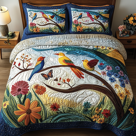 Birds Delight 3-Piece Quilted Bedding Set NCU0VL2076
