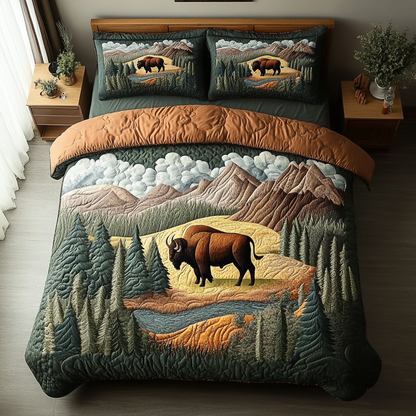 Bison Path 3-Piece Quilted Bedding Set NCU0DK8808
