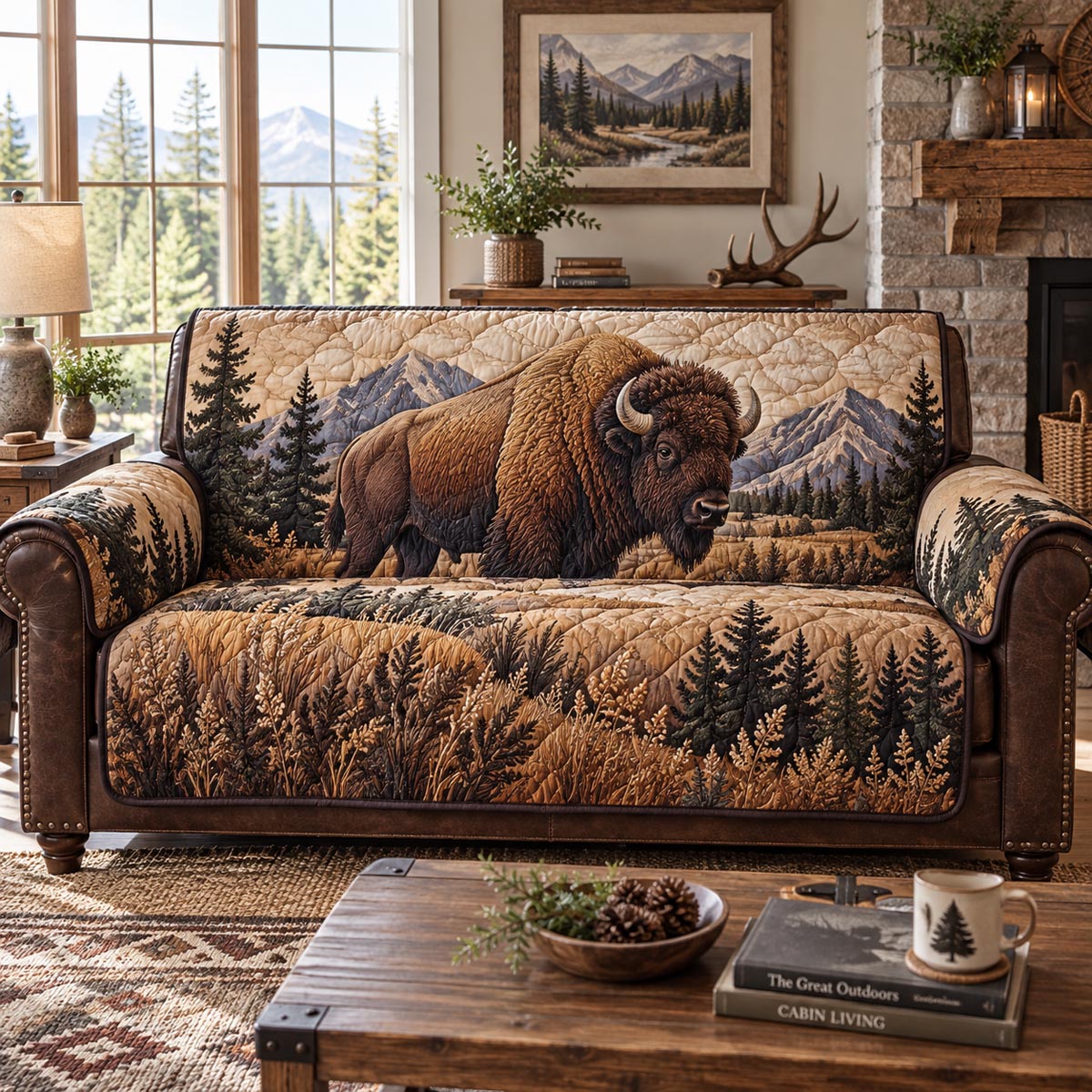Bison Prairie Lodge Quilted Sofa Cover NCU0DV10101