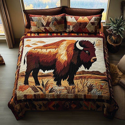Bison of the Plain Quilted Bedding Set NCU0DV5323
