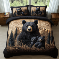 Black Bear Famiily Quilted Bedding Set NCU0DV2772