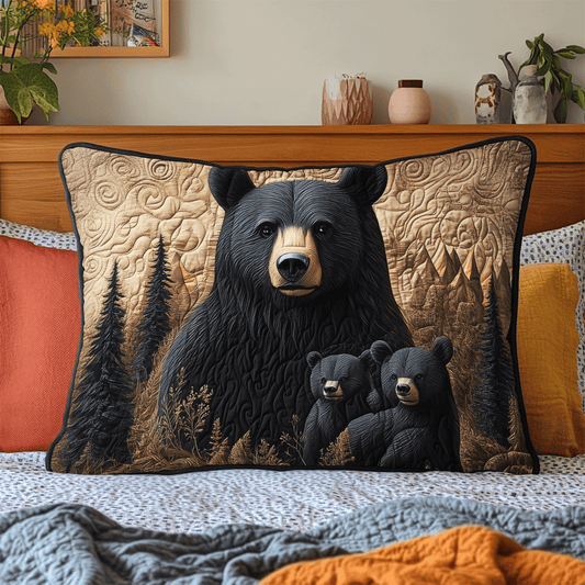 Black Bear Family Quilted Bedding Pillow Case NCU0DV2939