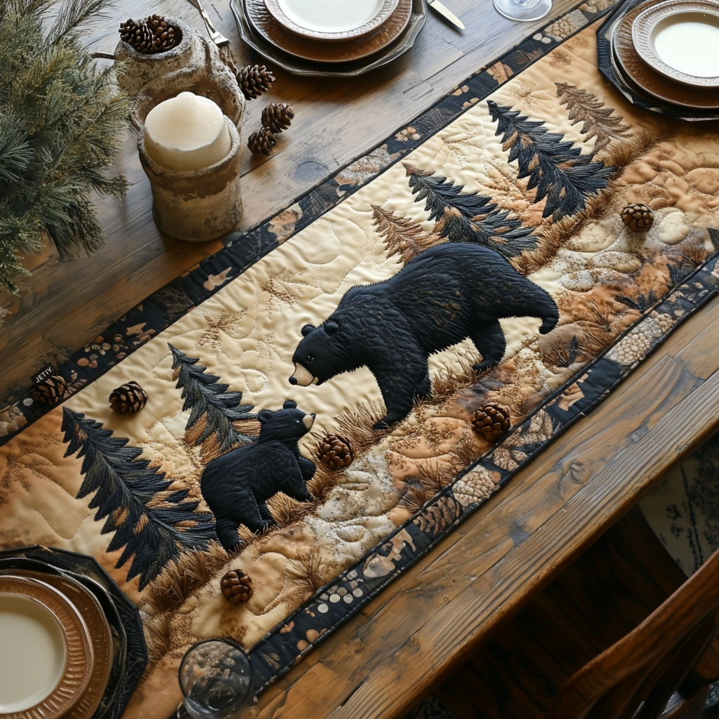 Black Bear Family Quilted Table Runner NCU0DV4206