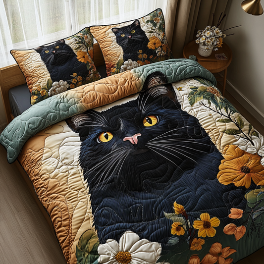 Black Blossom Quilted Bedding Set NCU0DV4909