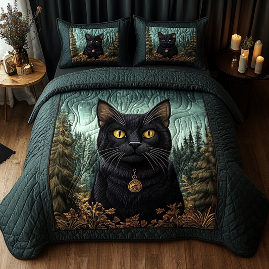 Black Cat Glow Quilted Bedding Set NCU0DV5733