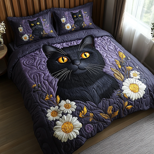 Black Cat Haze Quilted Bedding Set NCU0DV5732