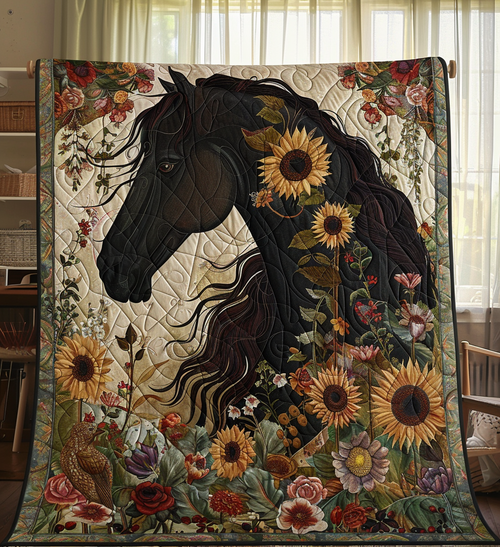 Black Horse Charm Quilted Blanket NCU0DV353