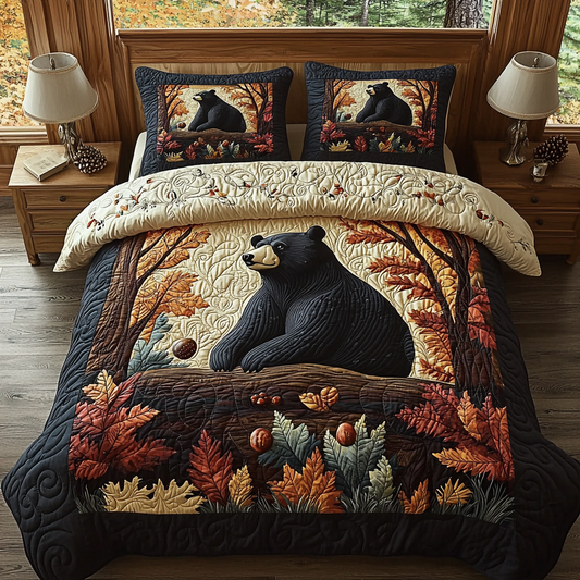 Black Bear Autumn Vintage Charm 3-Piece Quilted Bedding Set NCU0DV6172