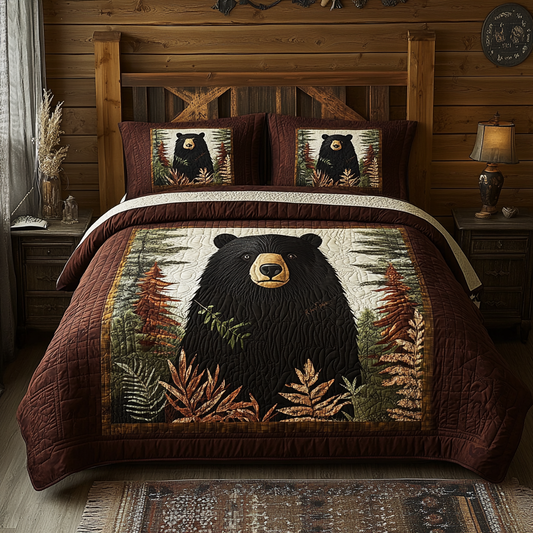 Black Bear Autumn Whimsy 3-Piece Quilted Bedding Set NCU0DV6171