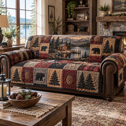 Black Bear Cabin Quilted Sofa Cover NCU0DV10121