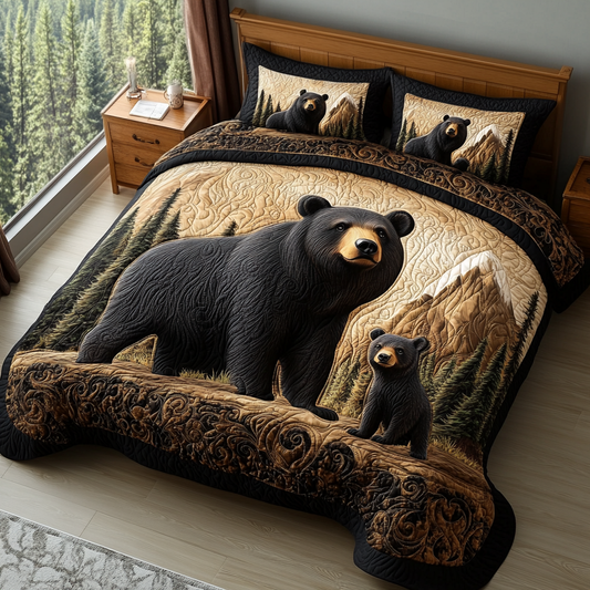 Black Bear Charm 3-Piece Quilted Bedding Set NCU0DV2771