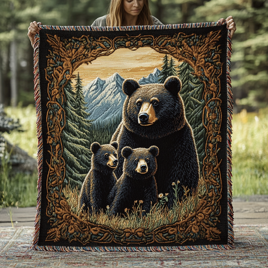 Black Bear Family Woven Sofa Blanket NCU0DV3912